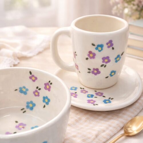 Taza y plato flores