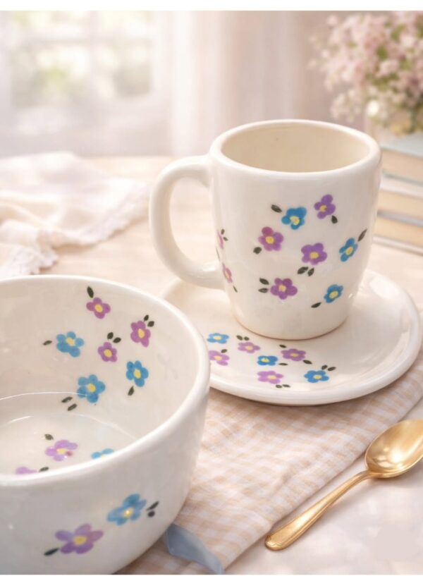 Taza y plato flores