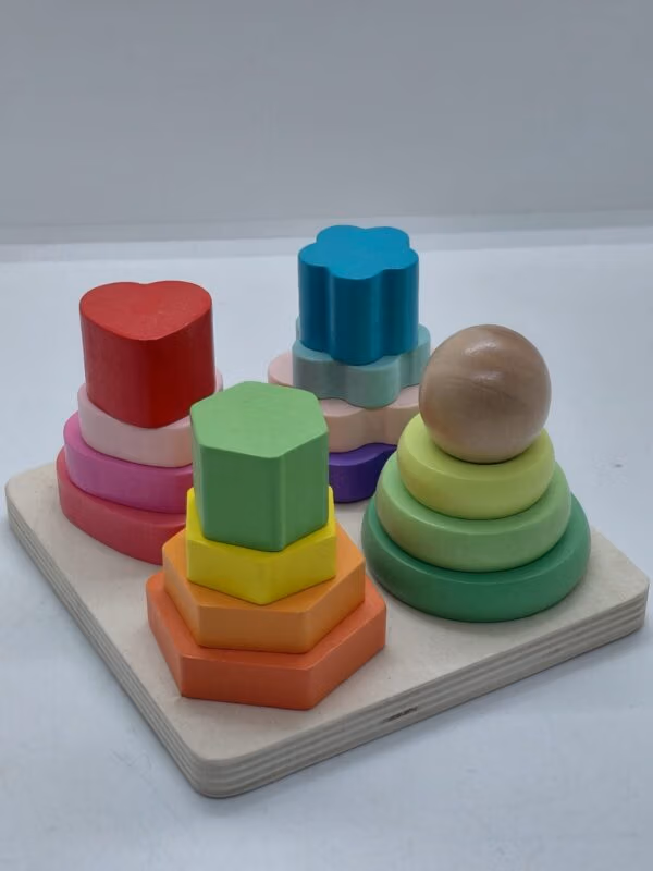 Juego de Encastre y Torres de Madera - Figuras Geométricas