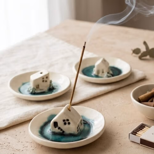 Portasahumerios "Casita en la Laguna" - Cerámica Artesanal