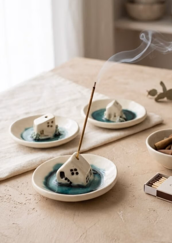 Portasahumerios "Casita en la Laguna" - Cerámica Artesanal