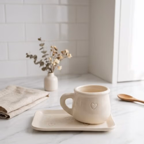 Taza con Bandejita de cerámica Corazón