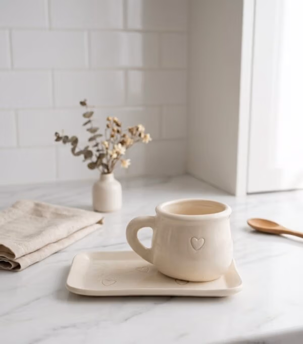 Taza con Bandejita de cerámica Corazón