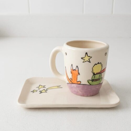 Taza y bandejita de cerámica "El Principito"