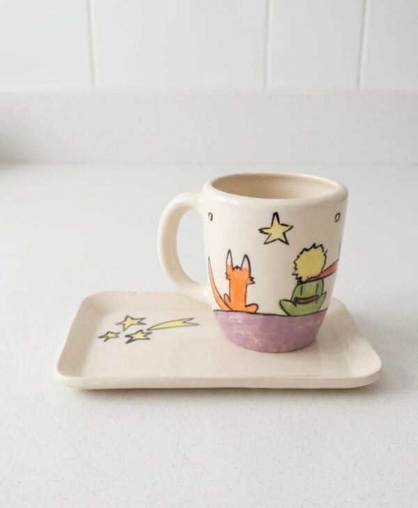 Taza y bandejita de cerámica "El Principito"