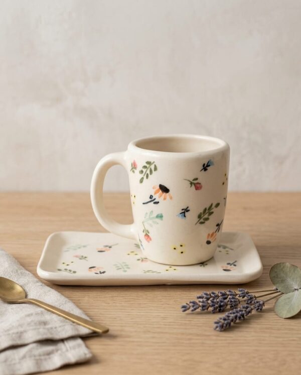 Taza y bandejita floral