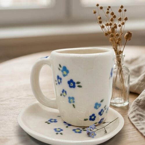 Taza y plato Flores azules