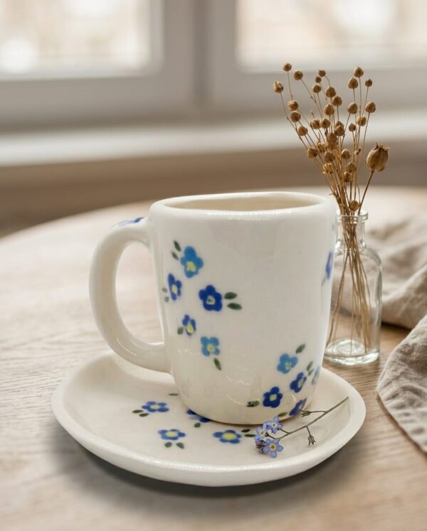 Taza y plato Flores azules