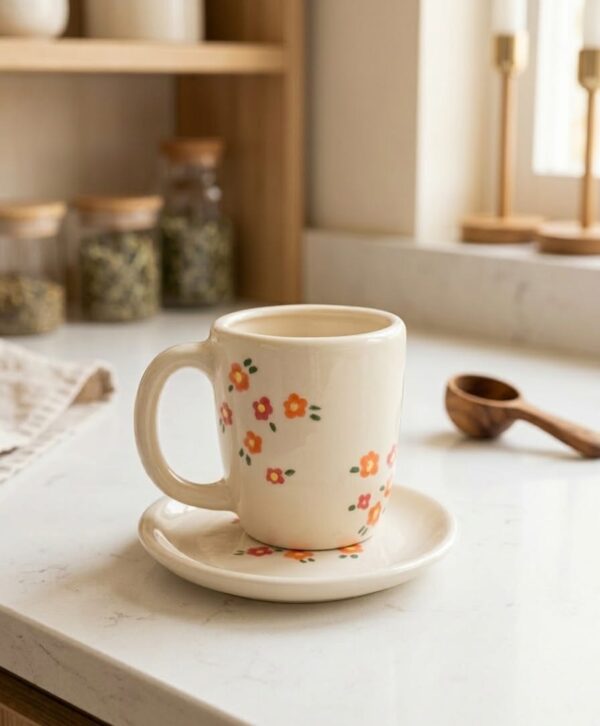 Taza y plato Flores Naranja