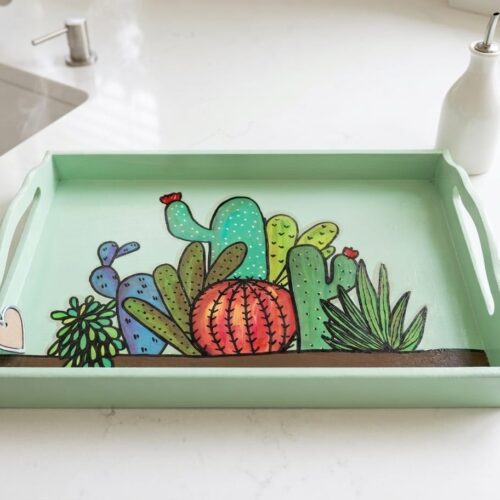 Bandeja Pintada a mano cactus