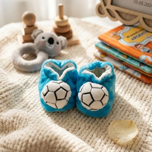 Escarpines sonajero Escarpines de Peluche con Sonajero: Pelota de Fútbol
