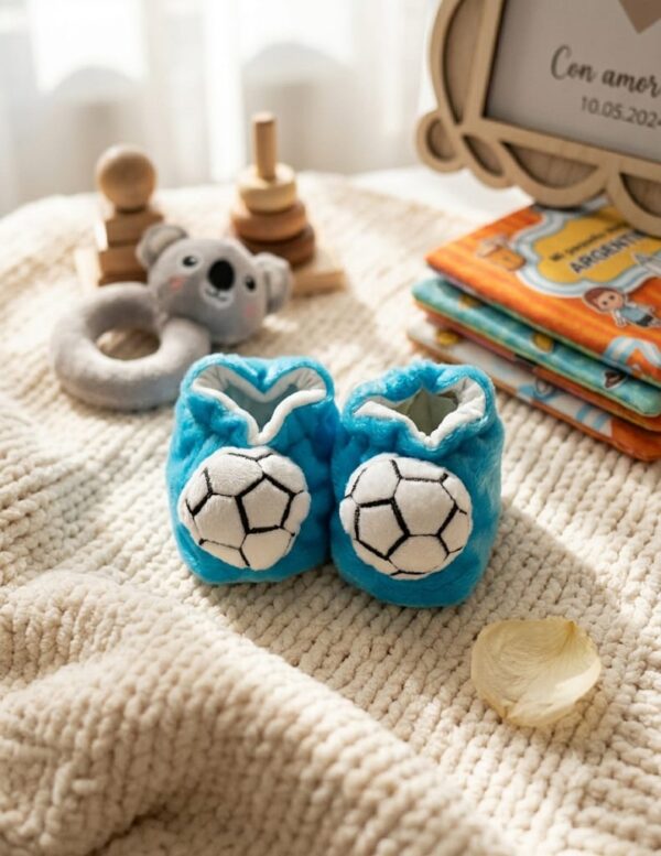 Escarpines de Peluche con Sonajero: Pelota de Fútbol