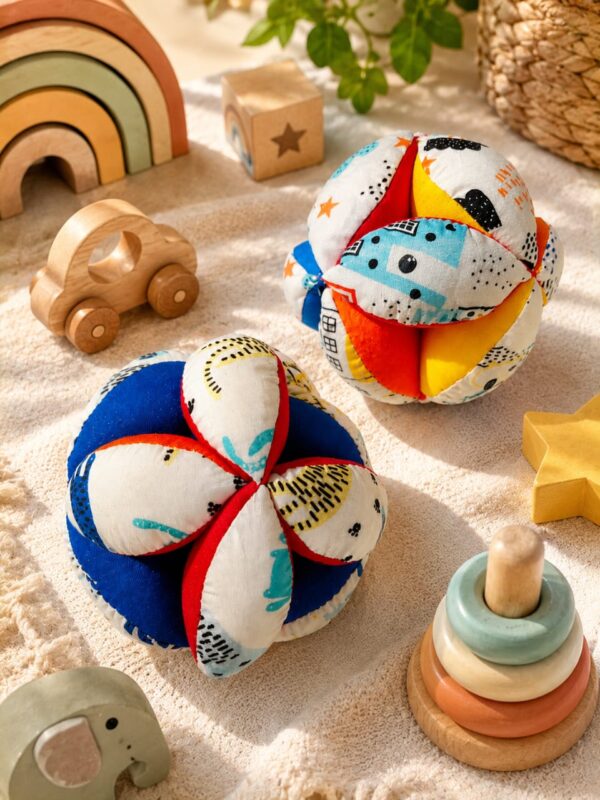 Pelota Montessori de colores con sonaja