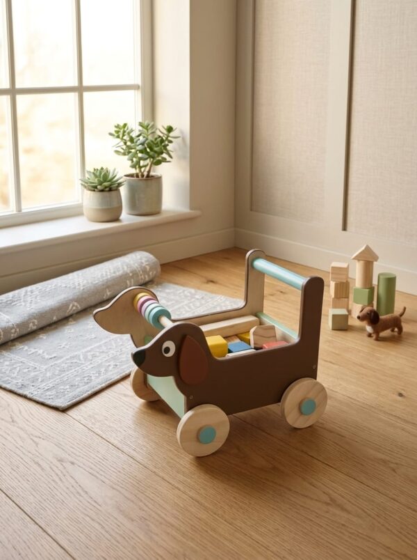 Carro caminador de madera con bloques